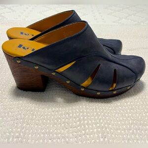 Kork-Ease Navy Blue Mules with Wooden Heel